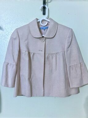 Antonio Melani Beige Linen Blend Cropped Jacket Vintage Style Peter Pan 19”p2p